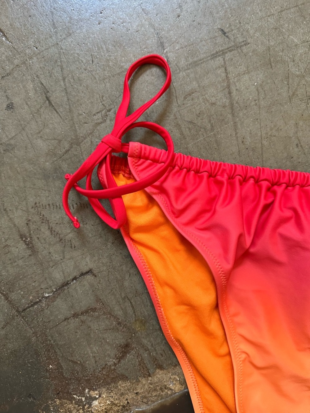 Yellow Ribbed Crop Bikini Top with Pink-Orange Ombre Tie-Side Bottoms - Picture 6 of 8